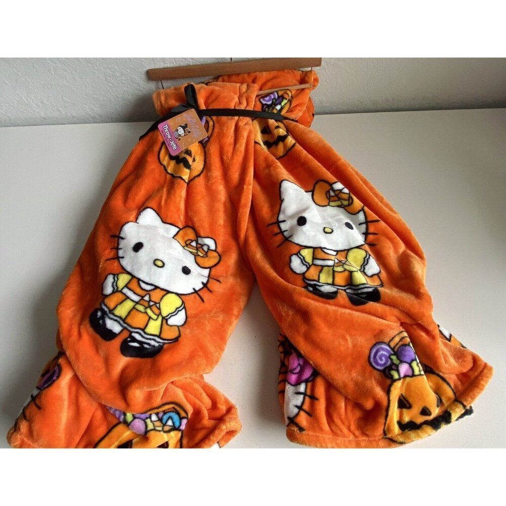 2 Pack Hello Kitty Halloween Throw Blankets Orange Web Pumpkin Pirate Candy Corn
